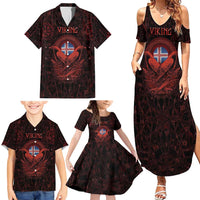 Iceland Vikings Family Matching Summer Maxi Dress and Hawaiian Shirt Norse Runes with Raven and Longship Design Featuring National Flag
