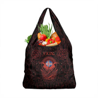 Iceland Vikings Grocery Bag Norse Runes with Raven and Longship Design Featuring National Flag