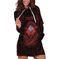 Iceland Vikings Hoodie Dress Norse Runes with Raven and Longship Design Featuring National Flag