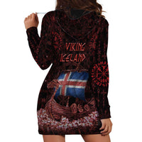 Iceland Vikings Hoodie Dress Norse Runes with Raven and Longship Design Featuring National Flag