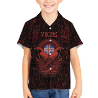Iceland Vikings Kid Hawaiian Shirt Norse Runes with Raven and Longship Design Featuring National Flag