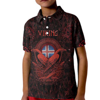 Iceland Vikings Kid Polo Shirt Norse Runes with Raven and Longship Design Featuring National Flag