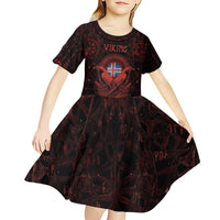 Iceland Vikings Kid Short Sleeve Dress Norse Runes with Raven and Longship Design Featuring National Flag
