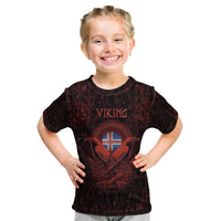 Iceland Vikings Kid T Shirt Norse Runes with Raven and Longship Design Featuring National Flag