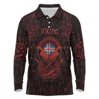 Iceland Vikings Long Sleeve Polo Shirt Norse Runes with Raven and Longship Design Featuring National Flag