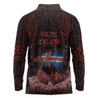 Iceland Vikings Long Sleeve Polo Shirt Norse Runes with Raven and Longship Design Featuring National Flag