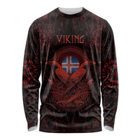 Iceland Vikings Long Sleeve Shirt Norse Runes with Raven and Longship Design Featuring National Flag