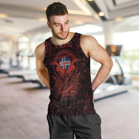Iceland Vikings Men Tank Top Norse Runes with Raven and Longship Design Featuring National Flag