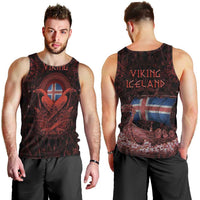 Iceland Vikings Men Tank Top Norse Runes with Raven and Longship Design Featuring National Flag