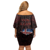 Iceland Vikings Off Shoulder Short Dress Norse Runes with Raven and Longship Design Featuring National Flag
