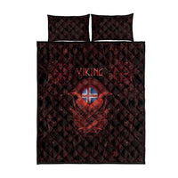 Iceland Vikings Quilt Bed Set Norse Runes with Raven and Longship Design Featuring National Flag
