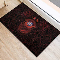 Iceland Vikings Rubber Doormat Norse Runes with Raven and Longship Design Featuring National Flag
