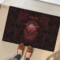 Iceland Vikings Rubber Doormat Norse Runes with Raven and Longship Design Featuring National Flag