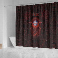Iceland Vikings Shower Curtain Norse Runes with Raven and Longship Design Featuring National Flag