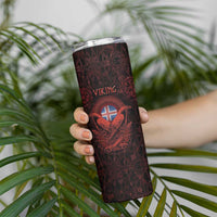 Iceland Vikings Skinny Tumbler Norse Runes with Raven and Longship Design Featuring National Flag