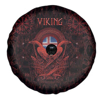 Iceland Vikings Spare Tire Cover Norse Runes with Raven and Longship Design Featuring National Flag