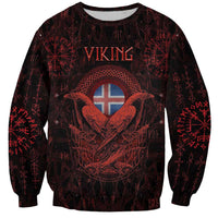 Iceland Vikings Sweatshirt Norse Runes with Raven and Longship Design Featuring National Flag