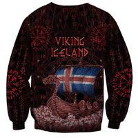 Iceland Vikings Sweatshirt Norse Runes with Raven and Longship Design Featuring National Flag