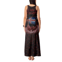 Iceland Vikings Tank Maxi Dress Norse Runes with Raven and Longship Design Featuring National Flag
