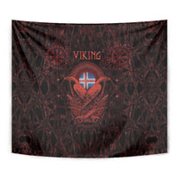 Iceland Vikings Tapestry Norse Runes with Raven and Longship Design Featuring National Flag