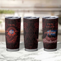 Iceland Vikings Tumbler Cup Norse Runes with Raven and Longship Design Featuring National Flag