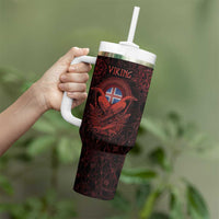 Iceland Vikings Tumbler With Handle Norse Runes with Raven and Longship Design Featuring National Flag