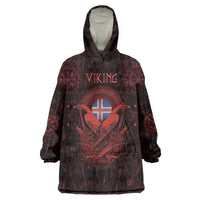 Iceland Vikings Wearable Blanket Hoodie Norse Runes with Raven and Longship Design Featuring National Flag