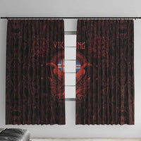 Iceland Vikings Window Curtain Norse Runes with Raven and Longship Design Featuring National Flag