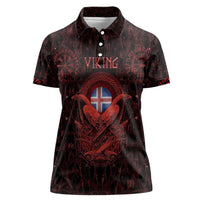 Iceland Vikings Women Polo Shirt Norse Runes with Raven and Longship Design Featuring National Flag