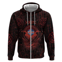 Iceland Vikings Zip Hoodie Norse Runes with Raven and Longship Design Featuring National Flag