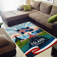 Iceland National Day Area Rug with Icelandic Flag Crest and Scenic Landscape Design