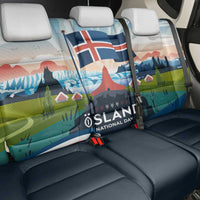 Iceland National Day Back Car Seat Cover with Icelandic Flag Crest and Scenic Landscape Design