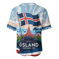 Iceland National Day Baseball Jersey with Icelandic Flag Crest and Scenic Landscape Design
