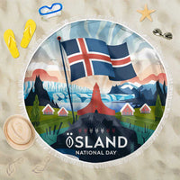 Iceland National Day Beach Blanket with Icelandic Flag Crest and Scenic Landscape Design