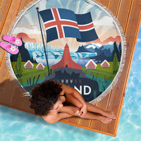 Iceland National Day Beach Blanket with Icelandic Flag Crest and Scenic Landscape Design