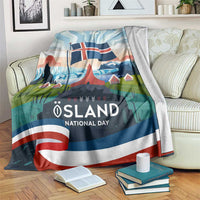 Iceland National Day Blanket with Icelandic Flag Crest and Scenic Landscape Design