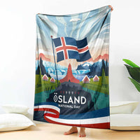 Iceland National Day Blanket with Icelandic Flag Crest and Scenic Landscape Design