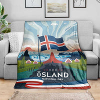 Iceland National Day Blanket with Icelandic Flag Crest and Scenic Landscape Design