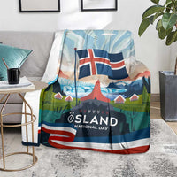 Iceland National Day Blanket with Icelandic Flag Crest and Scenic Landscape Design
