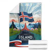 Iceland National Day Blanket with Icelandic Flag Crest and Scenic Landscape Design