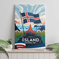 Iceland National Day Canvas Wall Art with Icelandic Flag Crest and Scenic Landscape Design