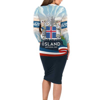 Iceland National Day Family Matching Long Sleeve Bodycon Dress and Hawaiian Shirt with Icelandic Flag Crest and Scenic Landscape Design