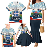 Iceland National Day Family Matching Mermaid Dress and Hawaiian Shirt with Icelandic Flag Crest and Scenic Landscape Design
