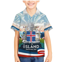 Iceland National Day Family Matching Mermaid Dress and Hawaiian Shirt with Icelandic Flag Crest and Scenic Landscape Design