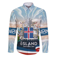Iceland National Day Family Matching Short Sleeve Bodycon Dress and Hawaiian Shirt with Icelandic Flag Crest and Scenic Landscape Design