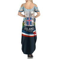 Iceland National Day Family Matching Summer Maxi Dress and Hawaiian Shirt with Icelandic Flag Crest and Scenic Landscape Design