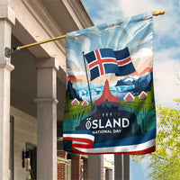 Iceland National Day Garden Flag with Icelandic Flag Crest and Scenic Landscape Design