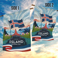 Iceland National Day Garden Flag with Icelandic Flag Crest and Scenic Landscape Design