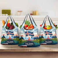 Iceland National Day Grocery Bag with Icelandic Flag Crest and Scenic Landscape Design