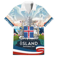 Iceland National Day Hawaiian Shirt with Icelandic Flag Crest and Scenic Landscape Design